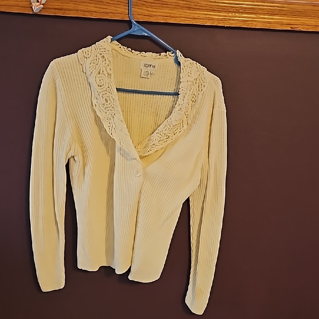 Cream Lace-Trimmed Women's Sweater